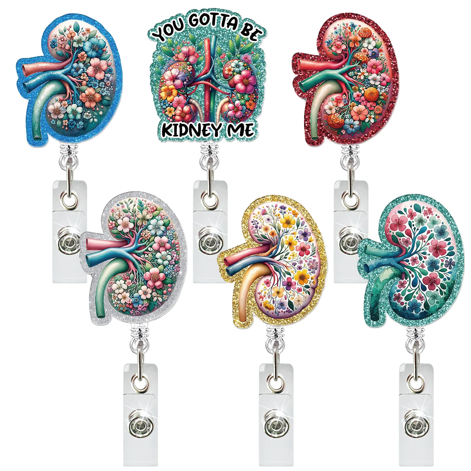 New Arrival 1 Piece Anime Flowers Kidney Retractable Doctor Nurse Badge Reel Name Tag ID Card Holder Alligator Clip Lanyard