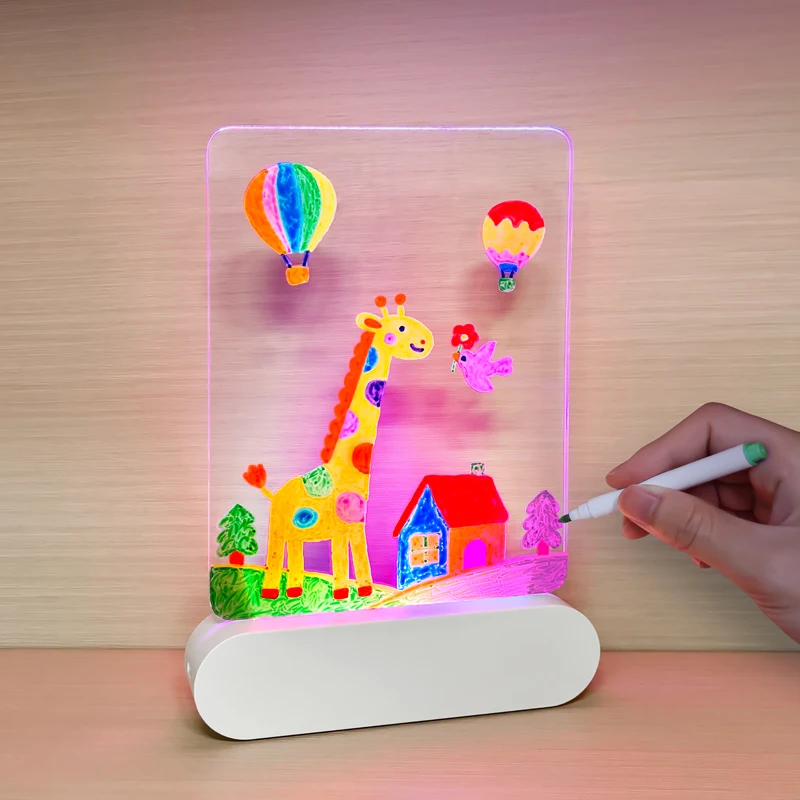 Led luminoso quadro negro desenho brinquedos luz mágica quadro graffiti colorir arte lâmpada acrílico placa de mensagem montessori crianças brinquedo