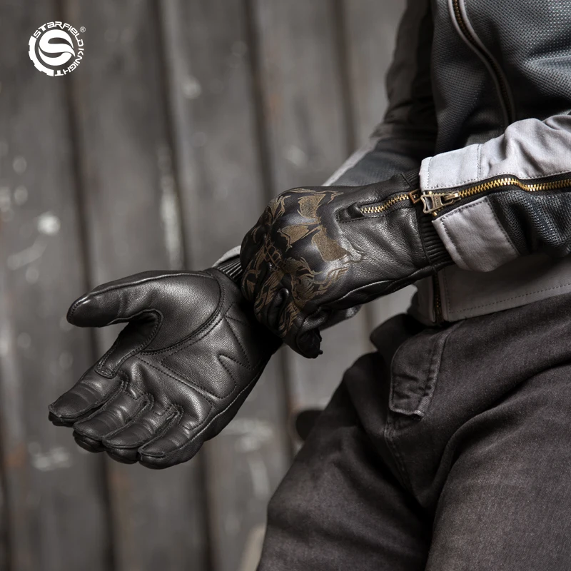 SFK Black Motorcyle Gloves Full Finger Moto Luvas Real Goatskin Leather Motocylowe Guantes Riding Breathable Wear-resistant