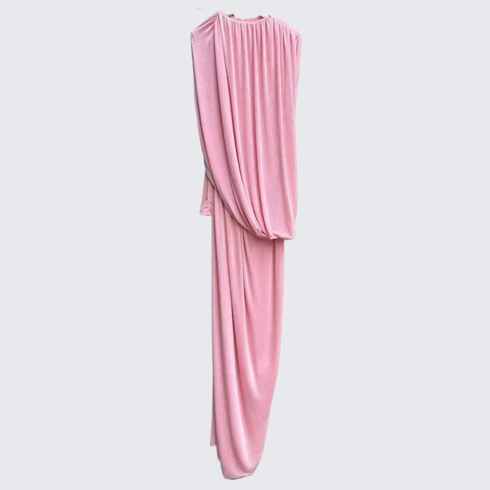 TWOTWINSTYLE Casual Gesplitste Plooien Onregelmatige Jurken voor Vrouwen Ronde Hals Lange Mouwen Tuniek Ontwerp Gevoel Lange Jurk Vrouwelijke Nieuwe
