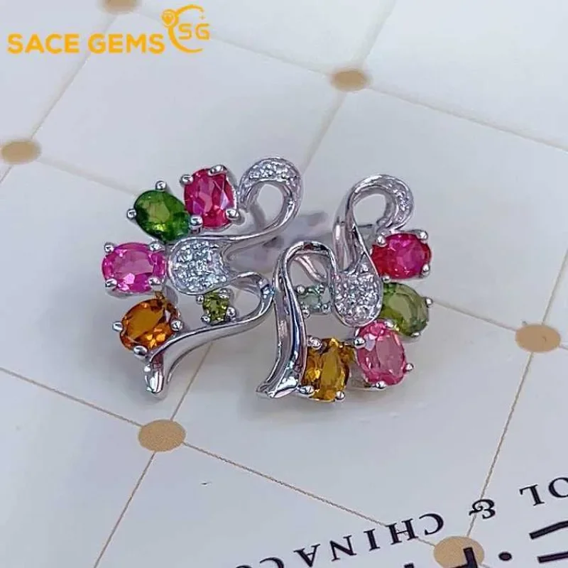 

SACE GEMS Fashion Earrings for Women 925 Sterling Silver 3*4MM*8pcs Natural Tourmaline Stud Earrings Wedding Party Fine Jewelry