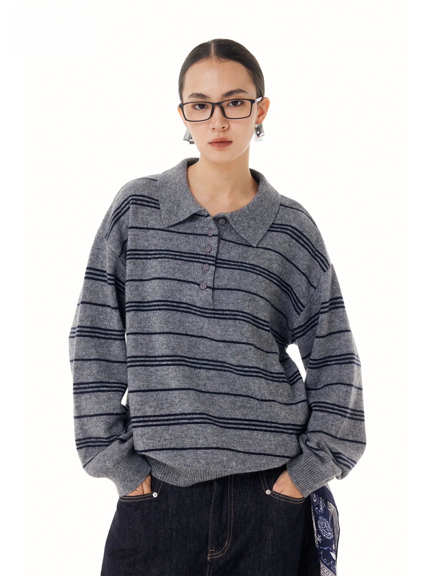 

Wildund Spring Autumn Women's Knitted Wool Sweater Loose Lazy College Feel irt Comfortable Fit Long Sve Regular Length