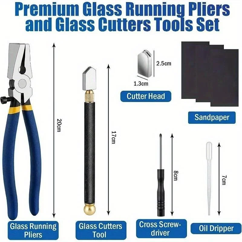 10 Pcs Heavy Duty Glass Cutting Tool Set Running Plier Oil Dispenser Screwdriver Kit for Breaking Stained Glass Mosaics