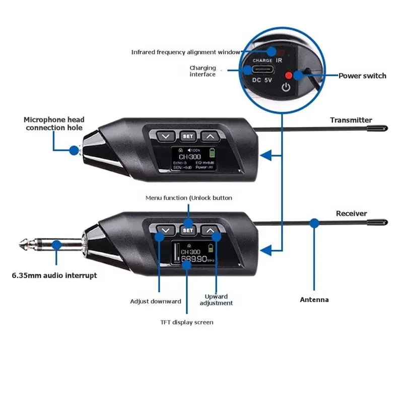 AA60 TR-15 Wireless Microphone Reverb for Saxophone Musicians 6 Adjustment EQ Equilibrium Regulation Instrument