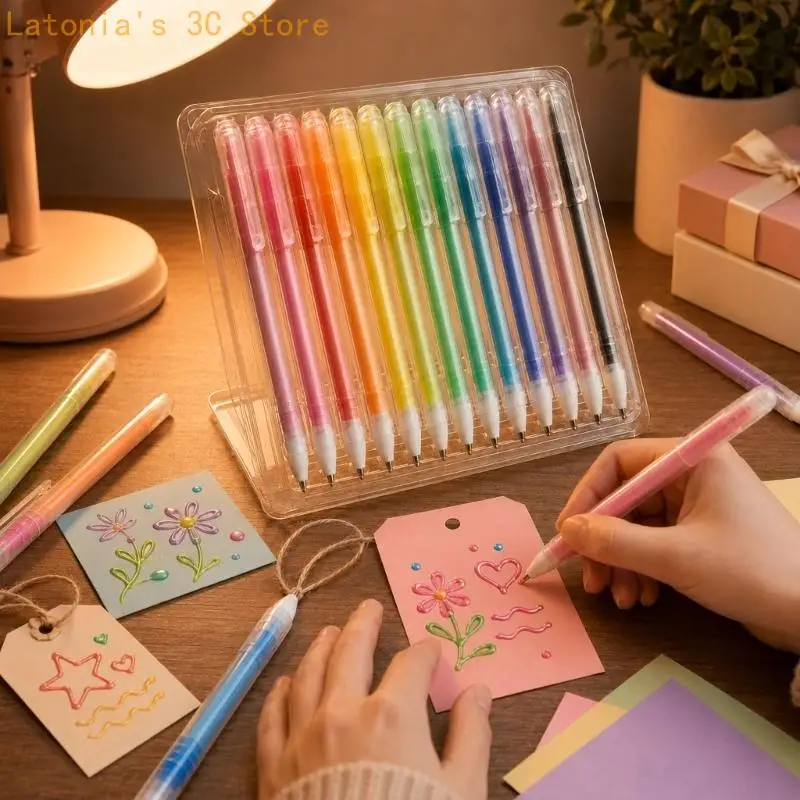 Gel-Schreibstift, 12 Farben, 3D-Farbstift-Set für Kritzeleien, Tagebuchseiten und Grußkarten-Dekoration, mehrfarbig, kreativ – Detail 9