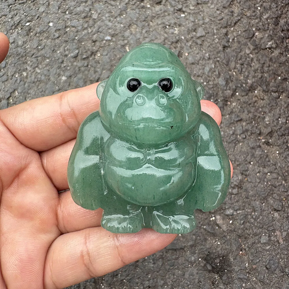 Custom Green Aventurine Gorilla Figurine - 5cm Hand-Carved Crystal Wild Animal Statue with Inlaid Eyes for Collectible Decor