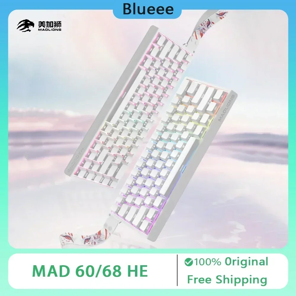 MADLIONS MAD 60/68HE White Mechanical Keyboard Magnetic Switch Rapid Trigger 8K RGB Gaming Keyboard Valorant Gamer Accessories