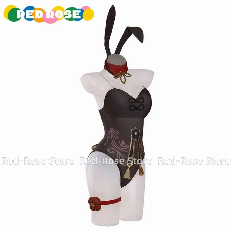 qq28LQGenshin Impact Hu Tao Bunny Girl Cosplay Halloween Mulher HomensQualquer Tamanho