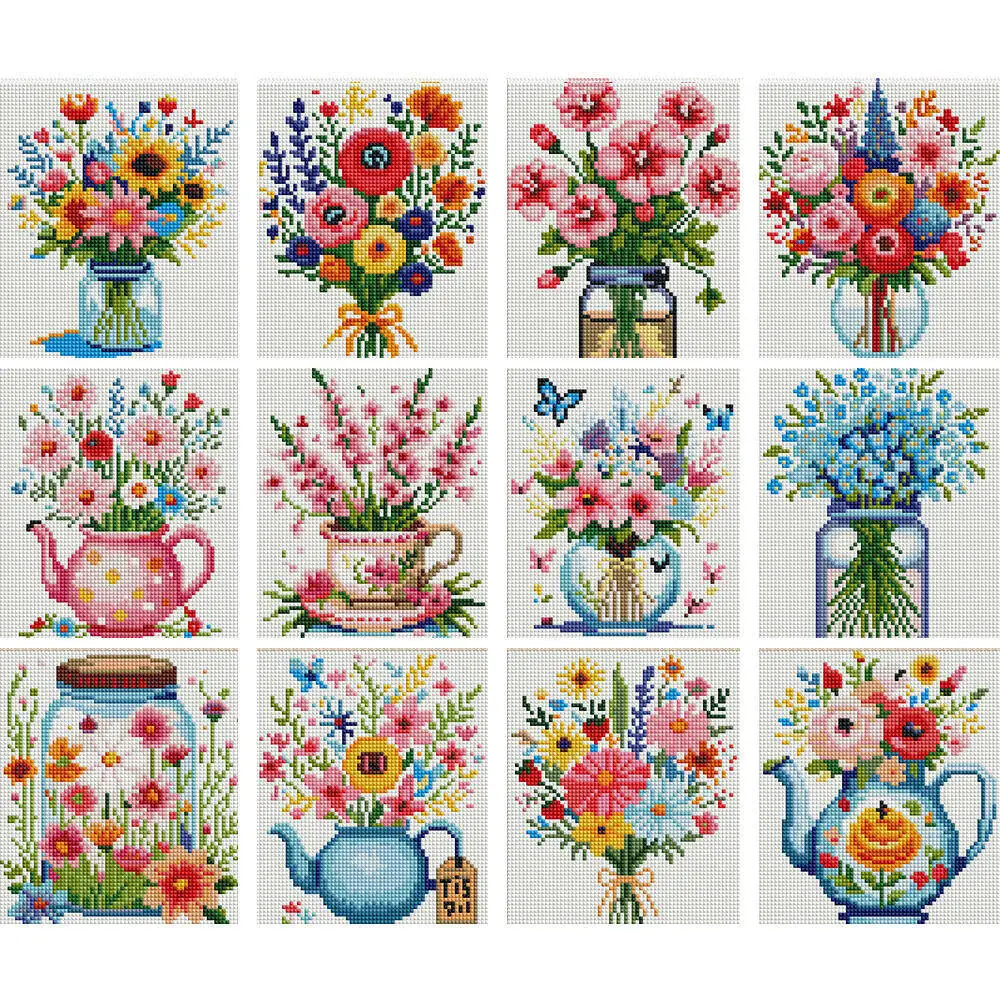 EverShine 12Pcs DIY MINI Diamond Painting Flower Full Round Drill Embroidery Bottle Mosaic Vase Creative Leisure Home Decor Gift