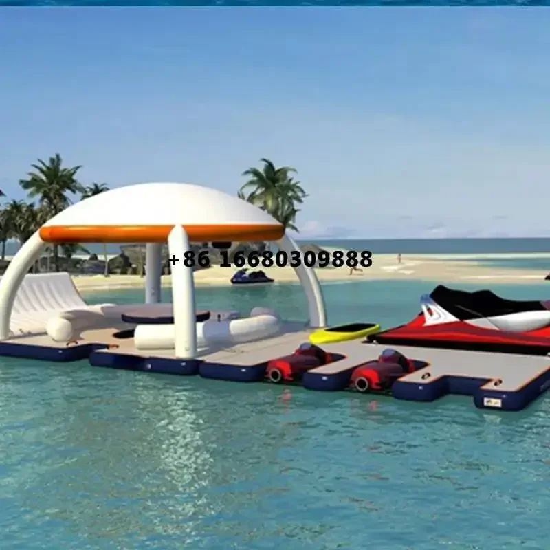 In Stock 4 Person Sea Inflatable Party Island Huge Ocean Floating Fishing Boat  Rapid Rider Floating Pool for Holiday