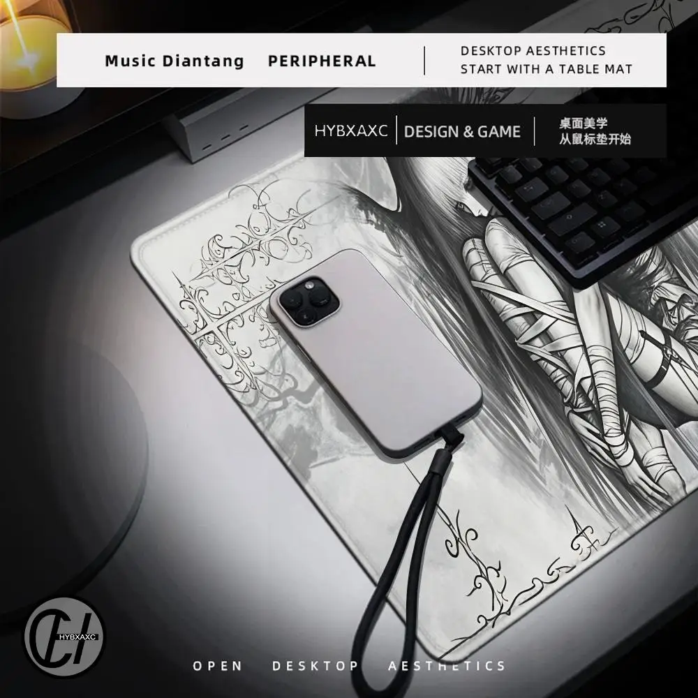 Black White Angel Goth Mouse Pad For Office Gaming And Keyboards Non-Slip Large Waterproof