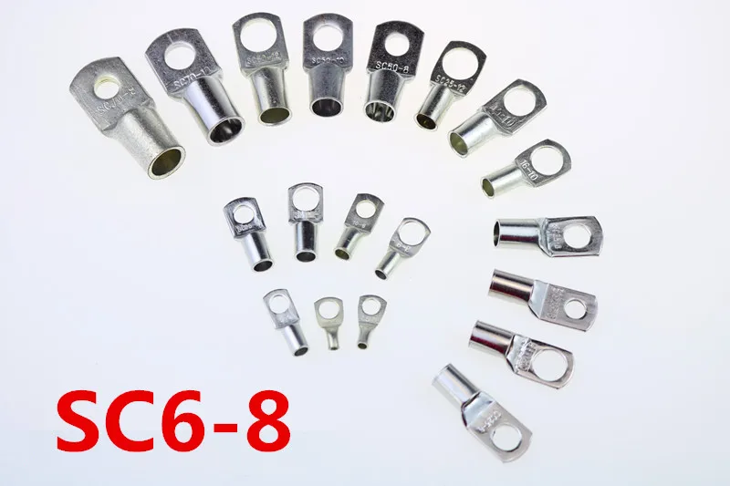 Tinned Copper Cable Lugs SC 6-8 6mm2 8mm Bolt Hole Battery Terminals - Brand New