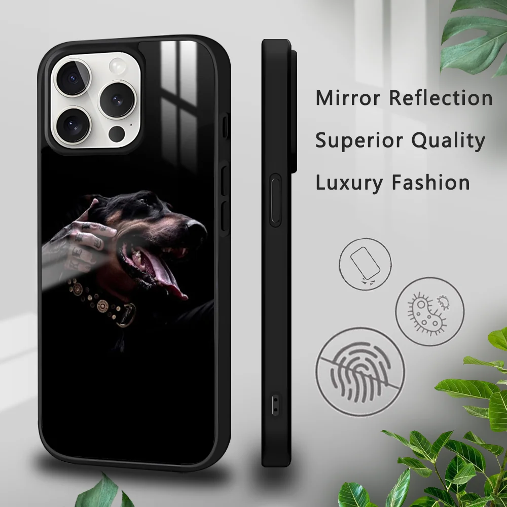 Black Doberman Dog Phone Case For iPhone 16 15 14 13 12 11 Pro Xs Max Mini Plus Celulares Hard Funda