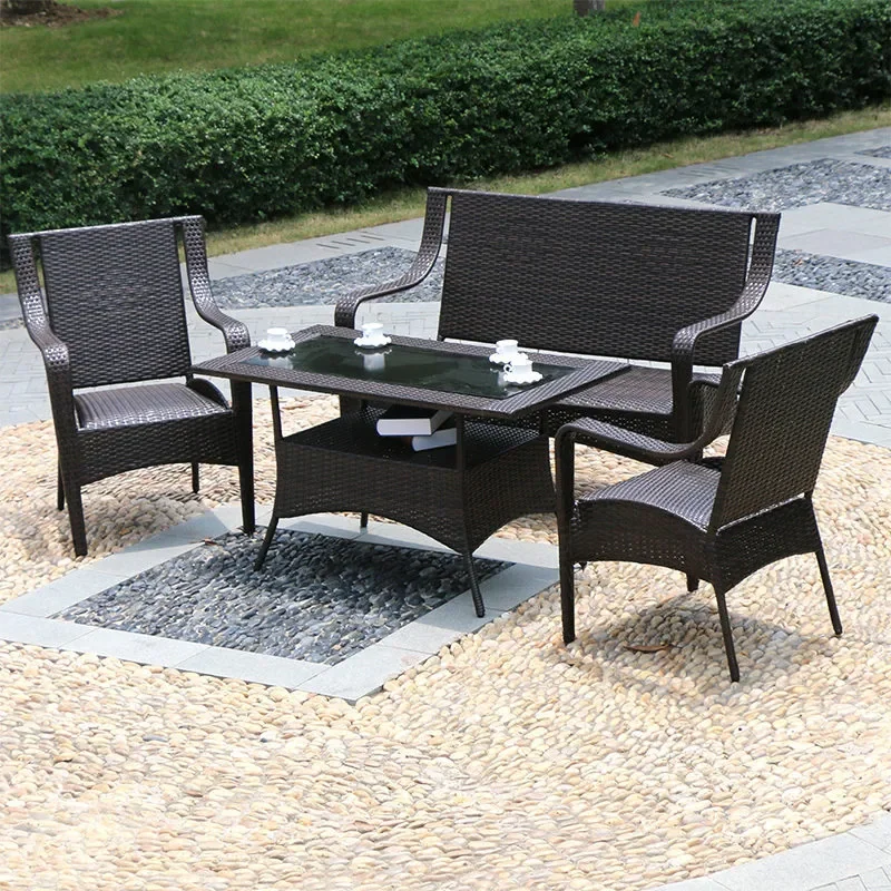 for Outdoor Rattan Sofa Set Living Room Courtyard Leisure Furniture Garden Balcony One Table Four Chairs Combination