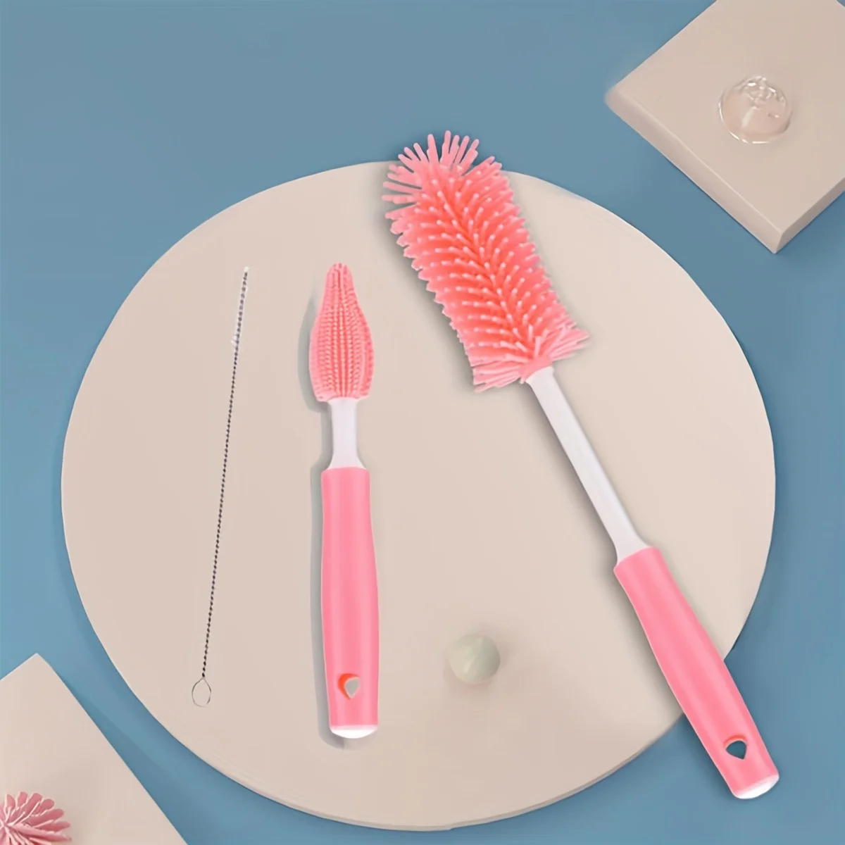 

3pcs/set Long Handle Silicone Baby Bottle Brush Set: Baby Bottle, Water Bottle Brush,Nipple Brush, Straw Brush