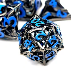 DND 7PCS Polyhedral Dice Set Hollow Metal Vine D&D Dice RPG Dice For Dungeons and Dragon, Role Playing Game (Black Blue)