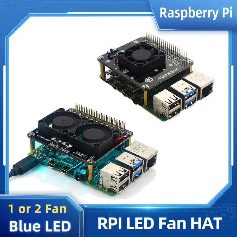 

Raspberry Pi 4 Model B GPIO Extenstion Board Switch Cooling Fan HAT with Blue LED Single Dual Fan for Raspberry Pi 4B 3B 3B