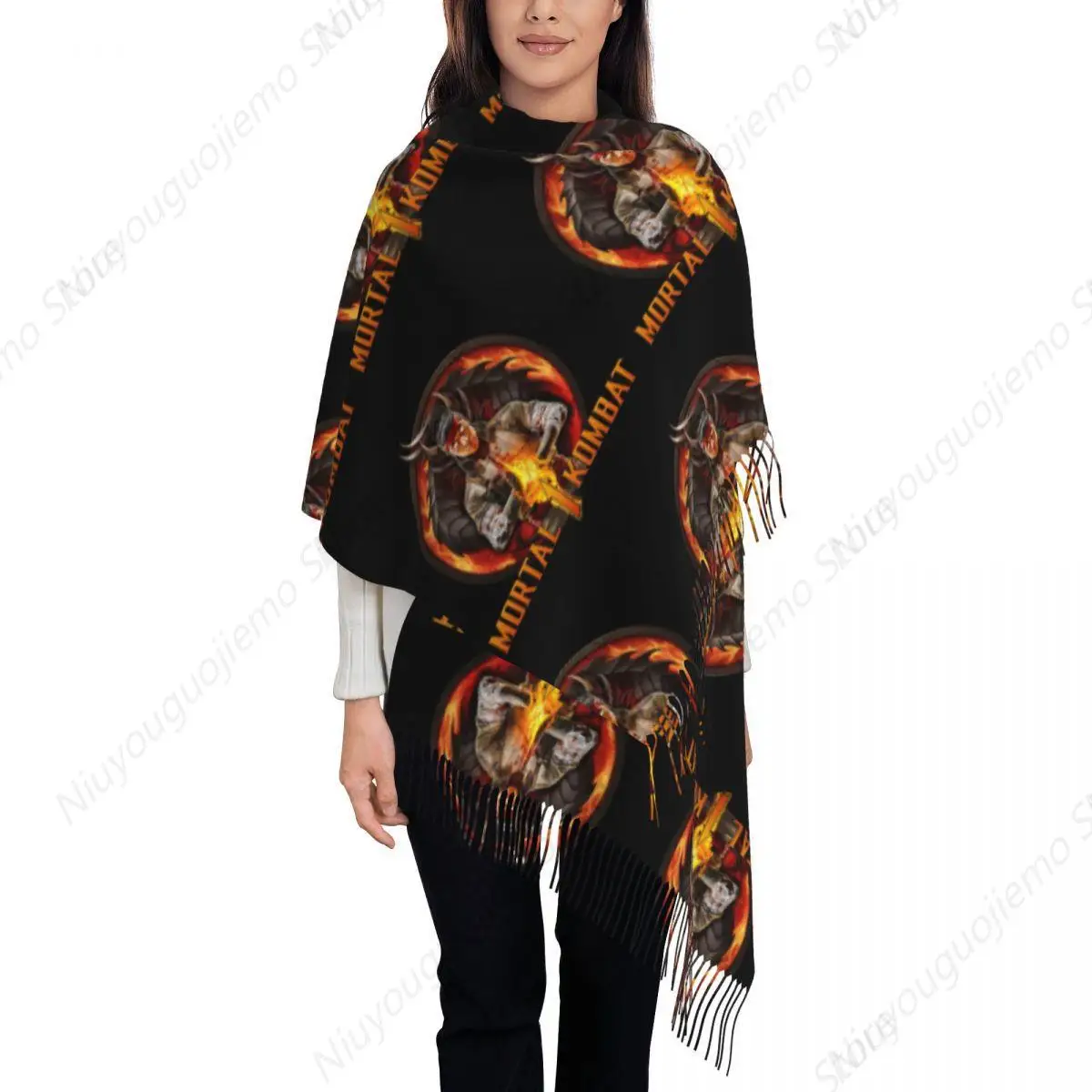 Mortal Kombat One Scarf Tassel Scarves Women Soft Warm Shawls and Wraps Long Fall Winter Shawl Wrap