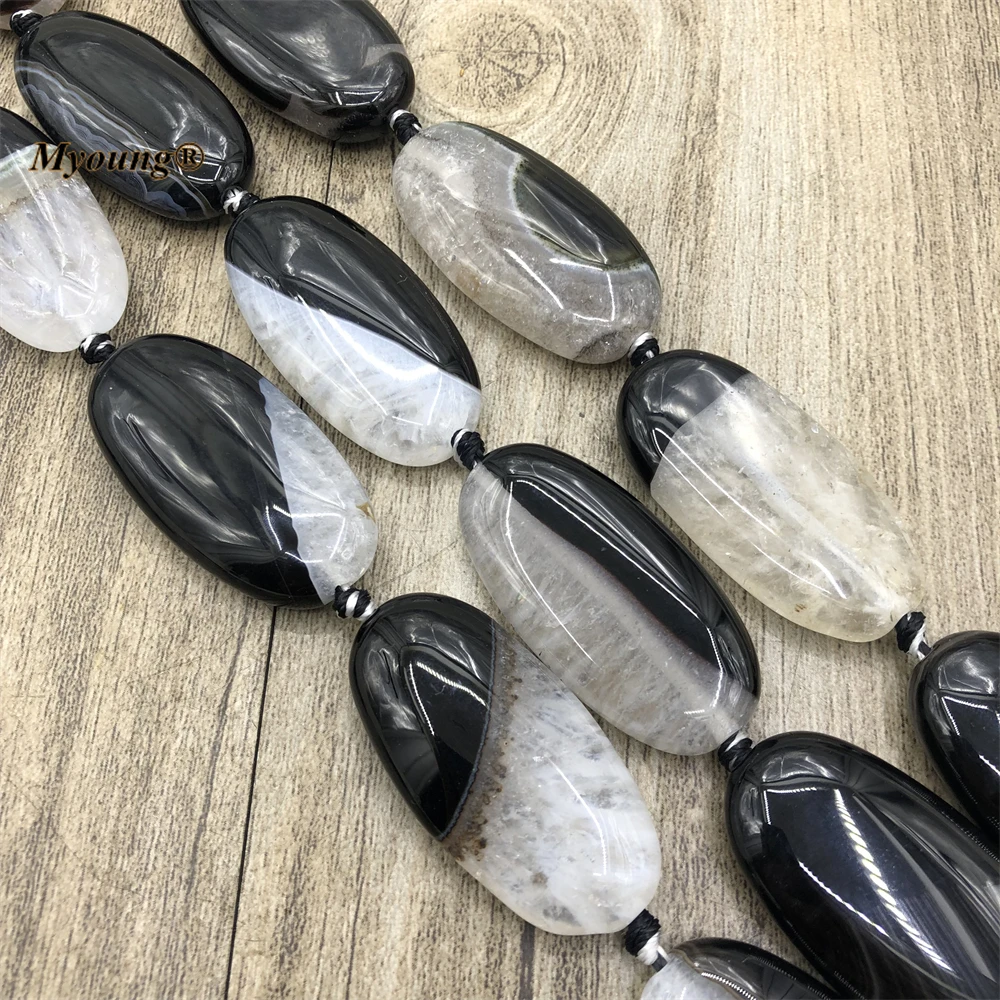20x40mm Large Oval Shape Natural Black And White Agates Quartz Slice Pendant Beads For DIY Jewelry Making 9PCS/LOT MY221202