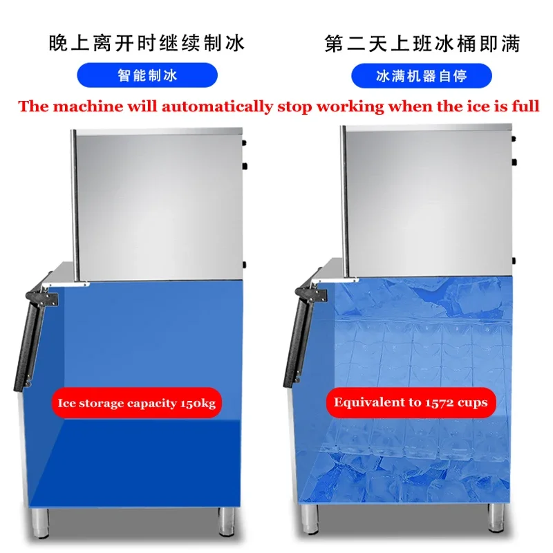 Commercial Ice Maker Mahcine 440lb Every 24 Hours 330lb Storage Capacity Stainless Steel Includes  Hoses and Ice Scoop