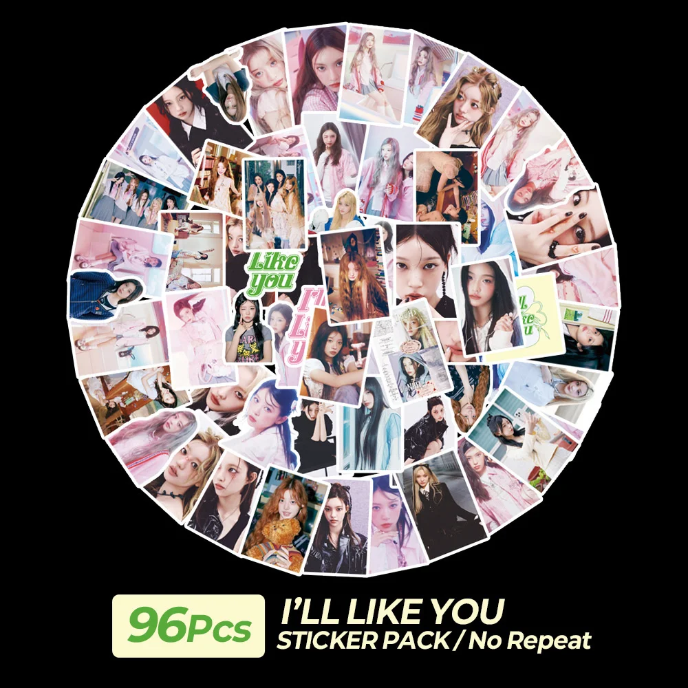 96pcs/Set Kpop ILLIT Album I'LL LIKE YOU Sticker DIY Ledger Self-adhesive Sticker Cup Notebook Luggage Decoration Fans Gifts