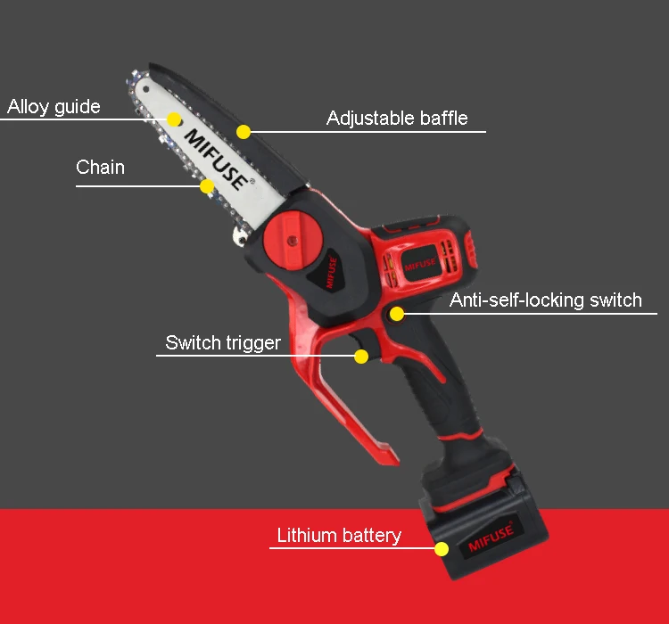 Chain Saw Machine Wood Cutting Electric Portable Cordless Battery Powered With Adjustable Bar Length for Various Applications