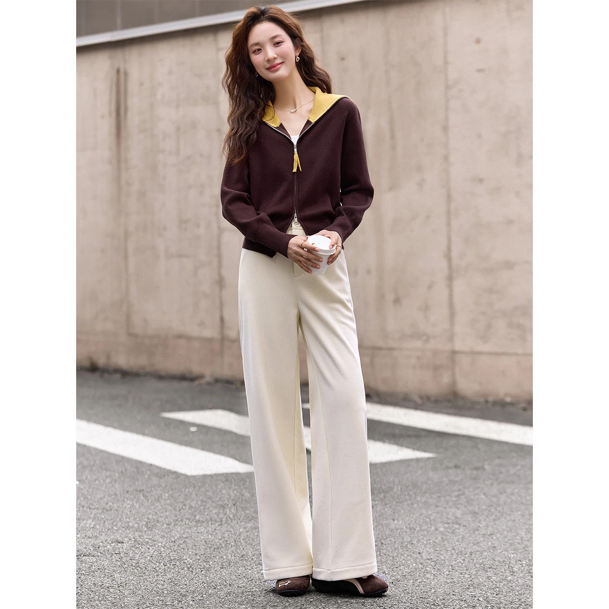 VIMLY Casual Women's Long Pants 2025 Apricot Corduroy Fleece Lined Wide Leg Trousers Winter Warm Cozy Office Lady Clothing A3312