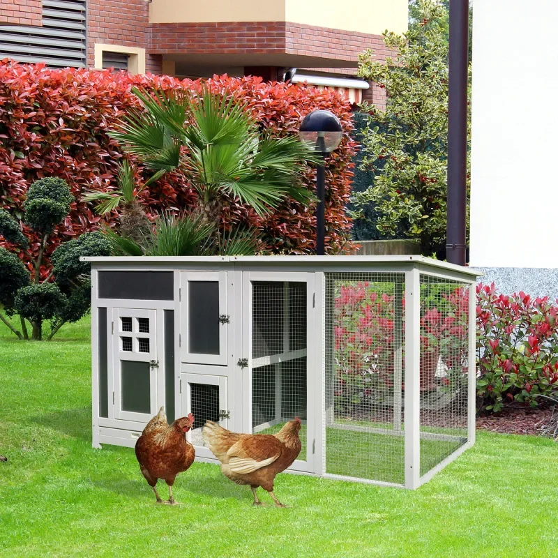 

63" Outdoor Chicken Coop Wooden, Chicken Cage with Run Area, Nesting Box, Hen House with Waterproof Roof, Removable Tray