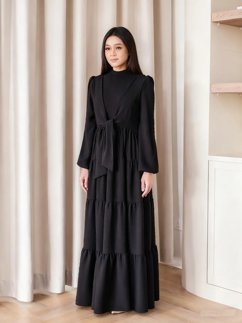 Morocco Women Long Lantern Sleeve Modest Muslim Dress Abaya Autumn Spring Pleated Sundress Islamic Maxi Robe Dubai Dresses Arab
