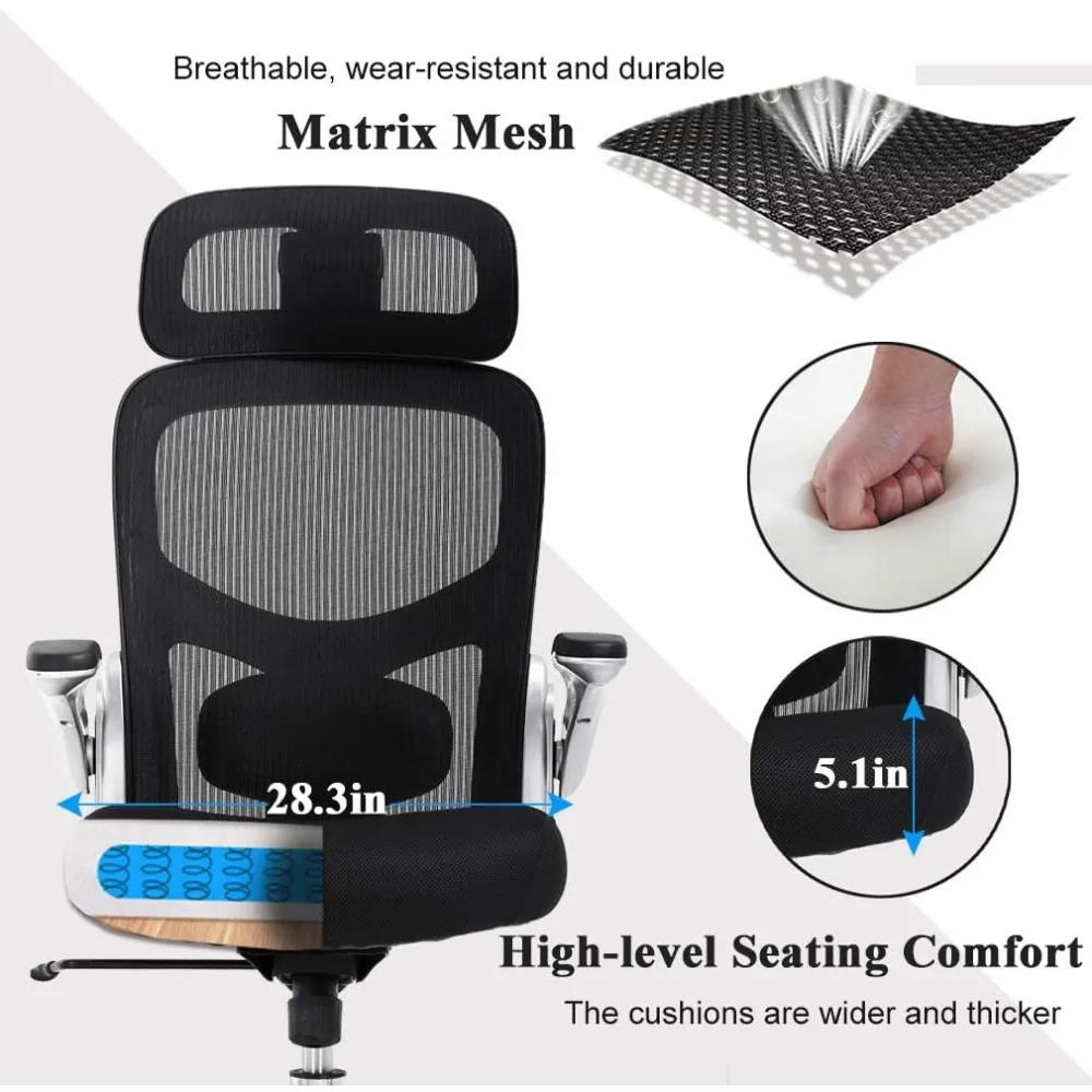 Big and Tall Office Chair 500lbs Wide Seat Executive Desk Chair with Lumbar Support Flip UP Arms Headrest High Back