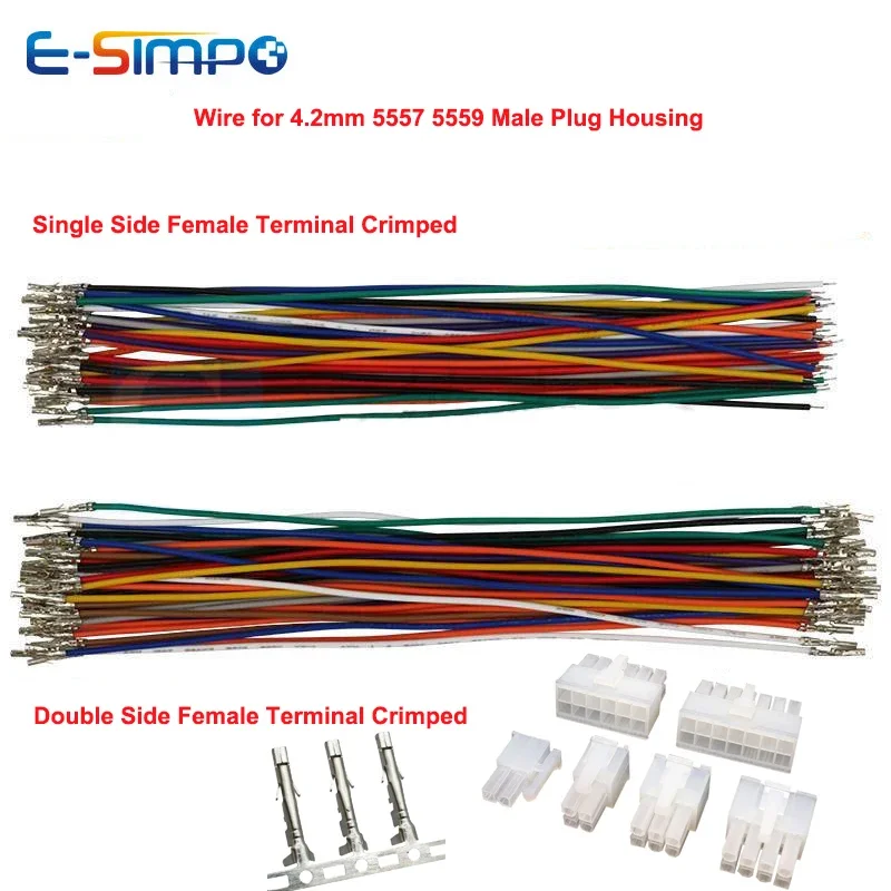 100PCS 4.2mm 5556-PT Plug Female Terminal Crimped Cable for PCI-E 5557 Male Housing Multicolor 20/18AWG 0.3m Single/Double End