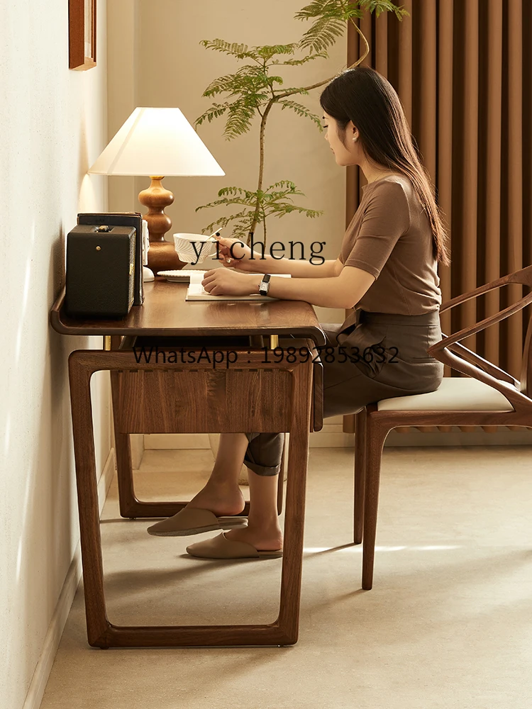 UU black walnut desk with drawers retro simple desk small apartment computer desk home
