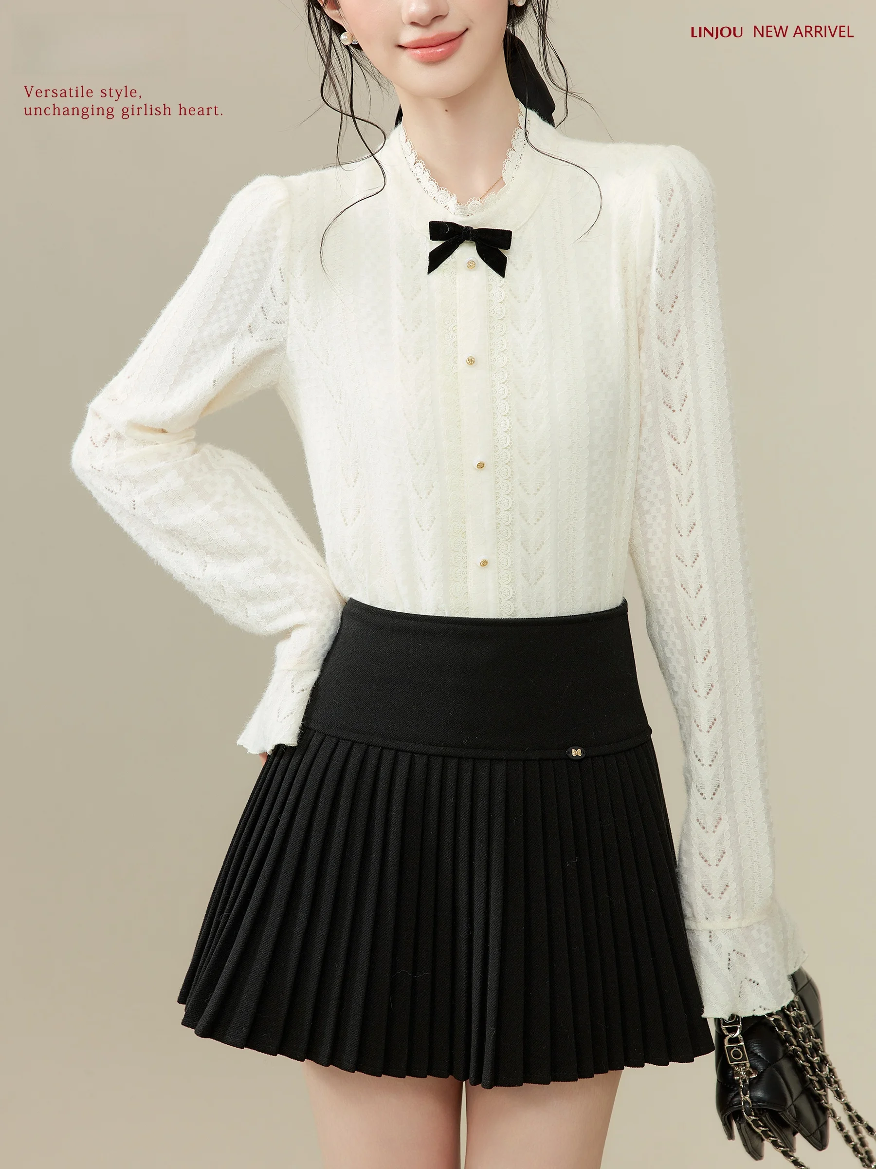 

Princ Sle Knitted Lace irt Inner Wear Knot Apricot Color Women's Warm Thiened Elastic Fiber Polyester Fiber