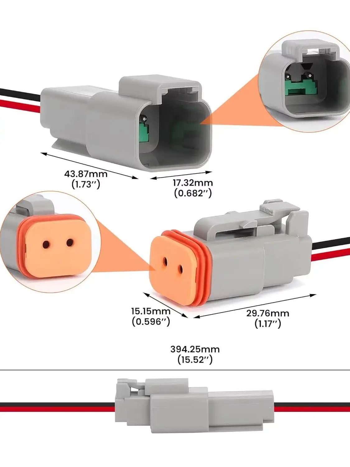 6 Sets 2-Pin DT-Steckverbinder, DT-Serie IP68 Wasserdichter Steckverbinder mit Kabel, Deutsch-Steckverbinder Männlich-Weiblich-Stecker Kabelbaum – Detail 2