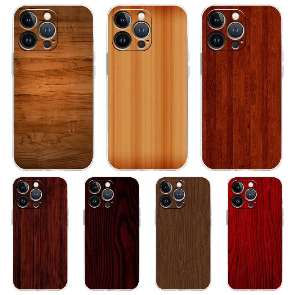 Carved Wood Phone Case for iPhone 16 15 14 13 12 Pro Max Transparent Soft for iPhone 11 Pro Max 7 8 Plus XS XR Shell Capas