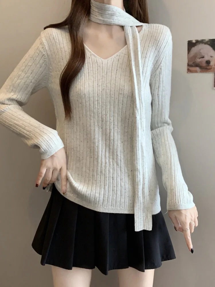 

Slim Fit V-Ne Knitted Base irt Women's Inner Wear Midi Dr Ci Walk Cardigan Sle Regular Sve Long Sve Autumn W...