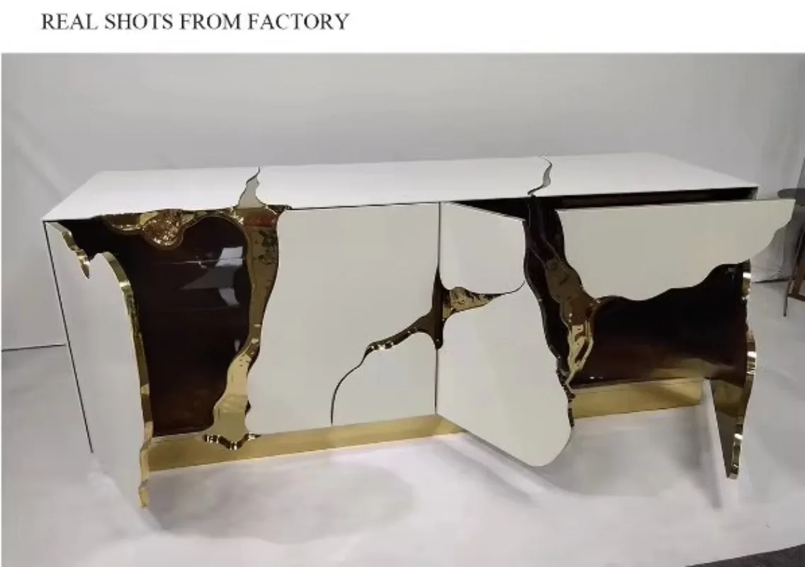 خزانة جانبية للمطاعم بتصميم فاخر من الفولاذ المقاوم للصدأ، خزانة جانبية إيطالية فاخرة ما بعد الحداثة #6