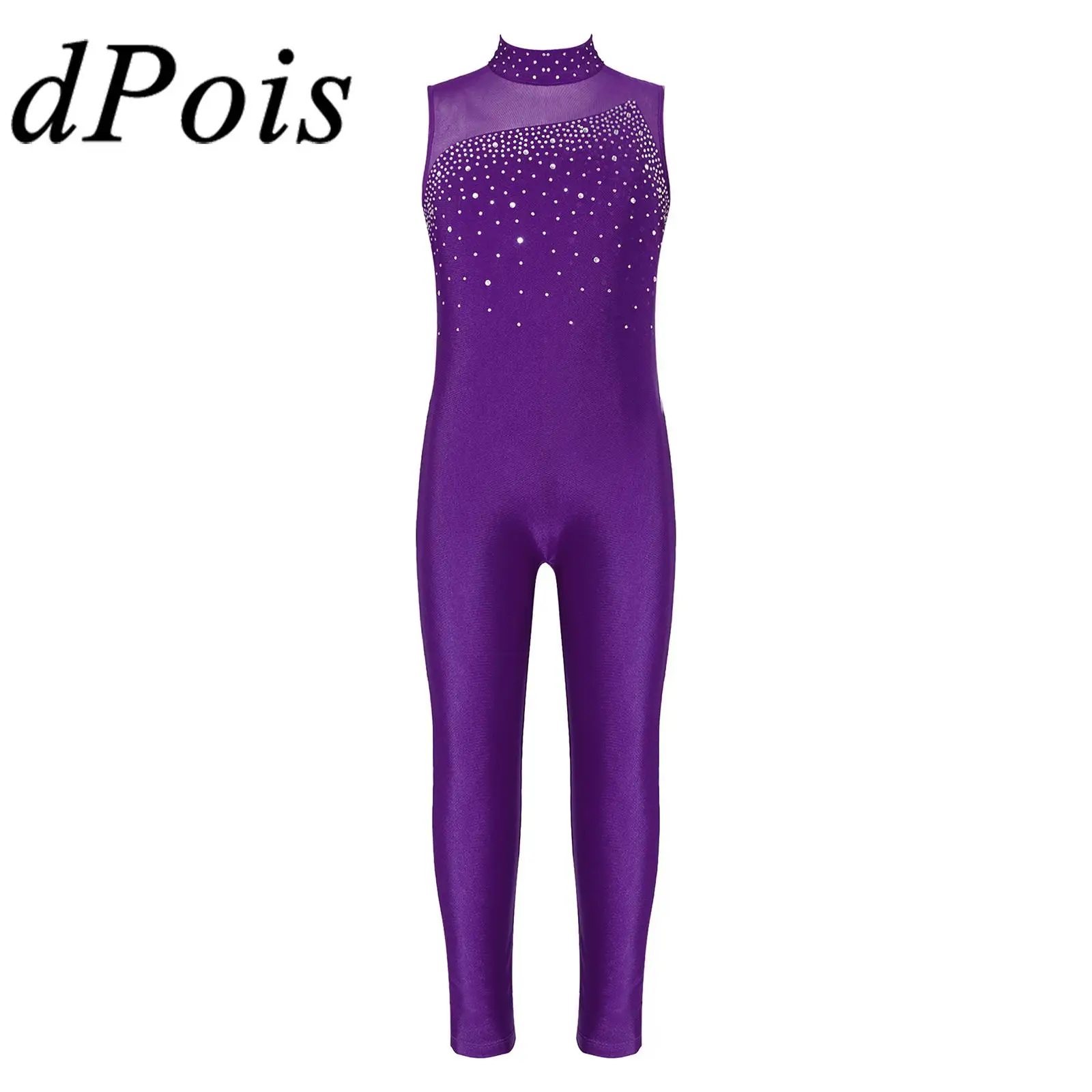 

Kids Sleeveless Rhinestone Gymnastics Jumpsuit For Girls Ballet Leotards Bodysuit Children Skating Jumpsuits Unitard Turnpakje