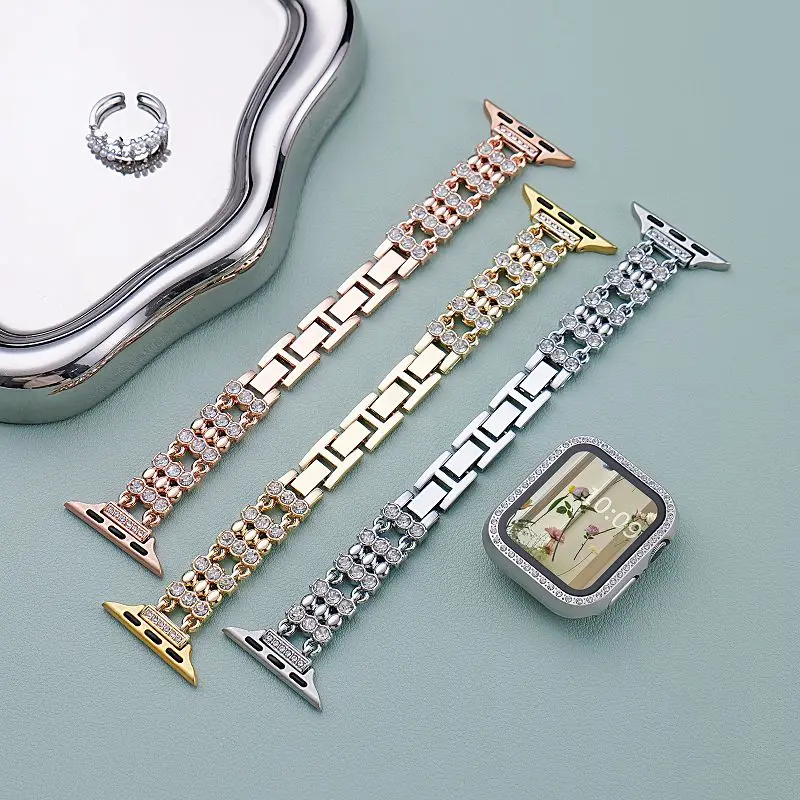 

Блестящие браслеты с бриллиантами для Apple Watch, женские, 49, 46, 44, 45, 42, 41, 40, 38 мм, ювелирный ремешок, металлическая цепочка для iWatch S11, 10, 9, 8, 7, 6