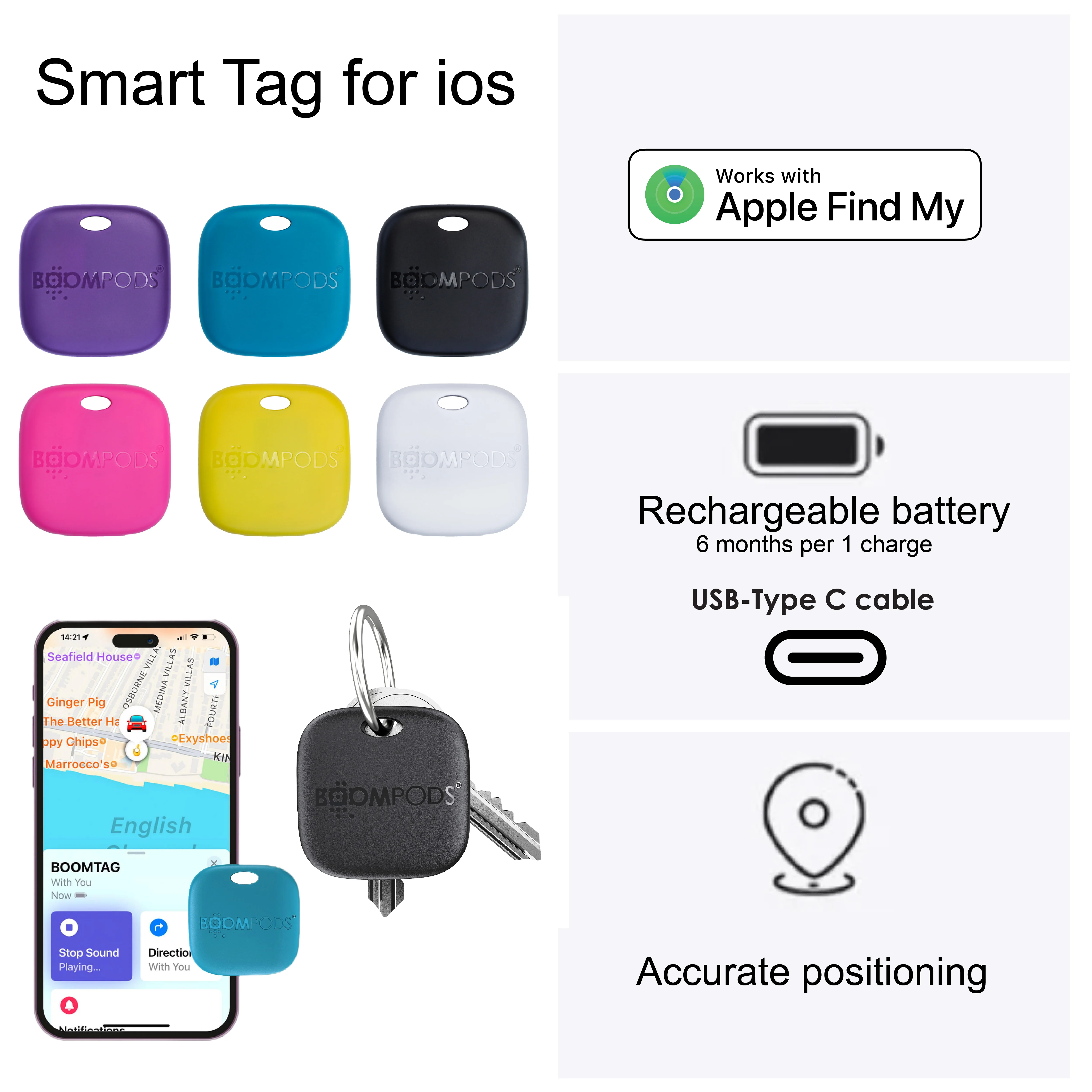 Smart Airtag Bluetooth Rechargeable GPS Tracker Mini Works With Apple Find My Anti lost Device for Key,Wallet IOS System Locator