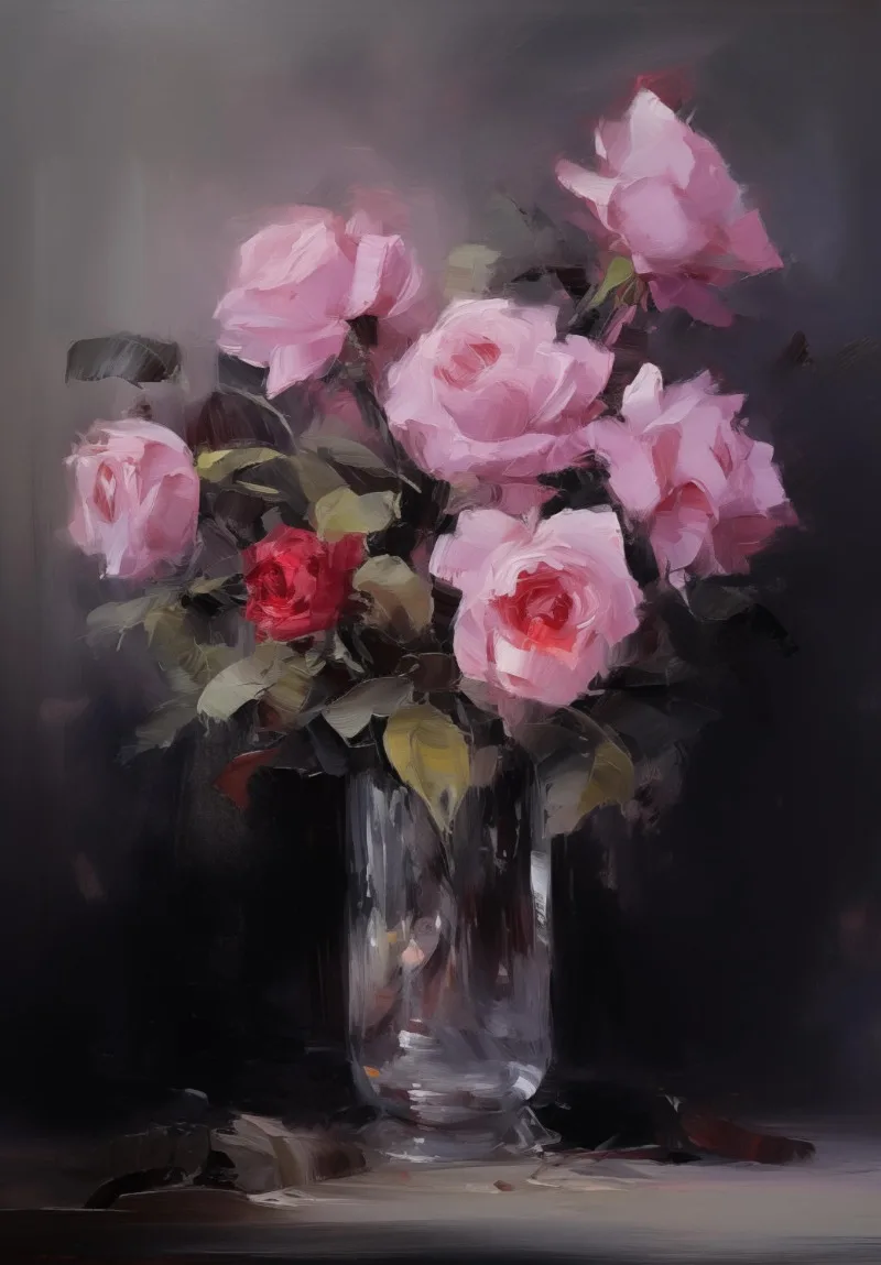 Vintage Kitchen Still Life Canvas Painting Moody Flower Daisies Roses in A Vase Poster -2026 NEW--
