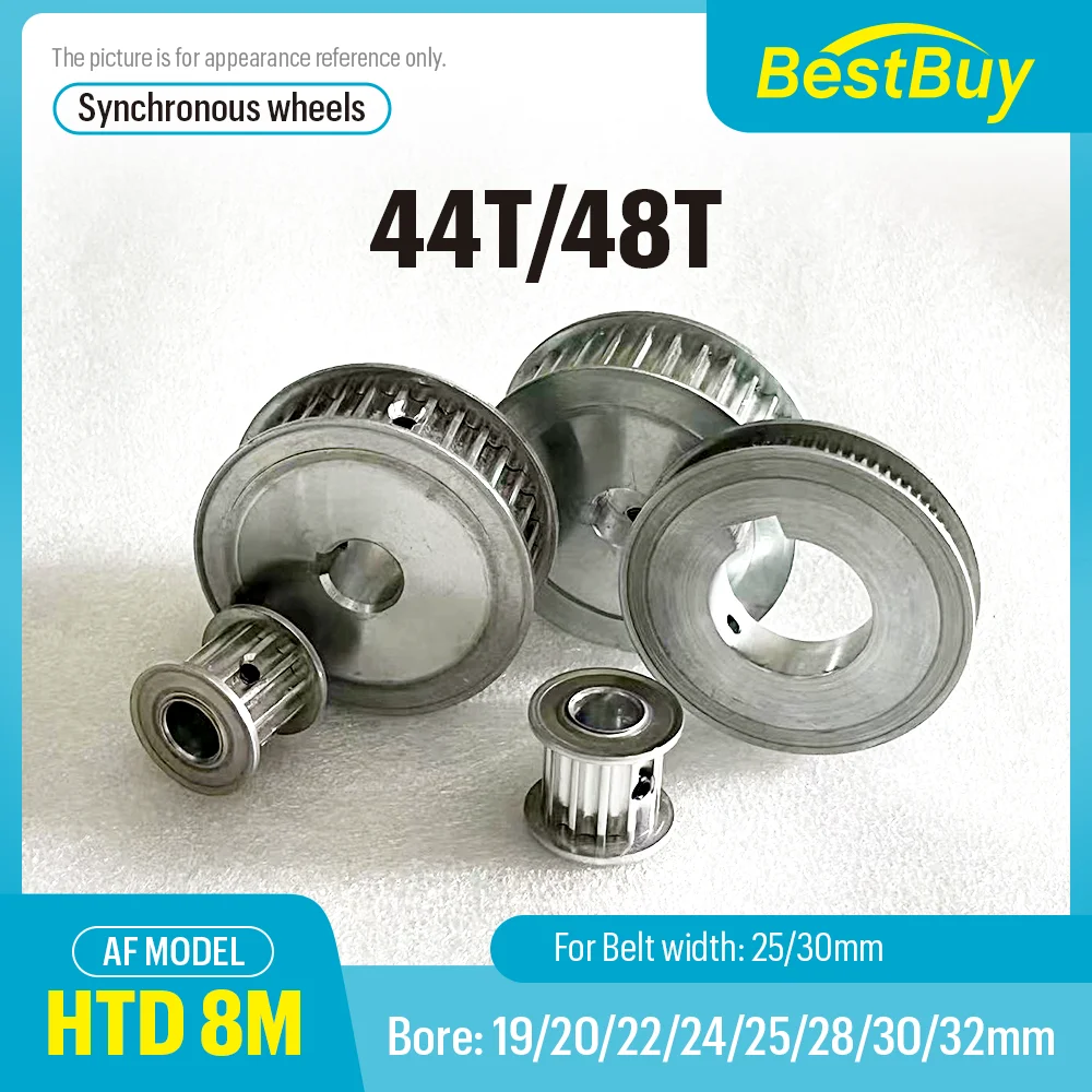 HTD 8M Synchronous Pulley 44T/48 Teeth Bore 19-30mm Pitch 8 mm Slot Width 27/32 mm For 25/30 mm 8M Timing Belt