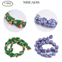 1-2PCS Handmade Printed Porcelain Beads For DIY Jewelry Accessories Finding Making Necklaces Bracelet