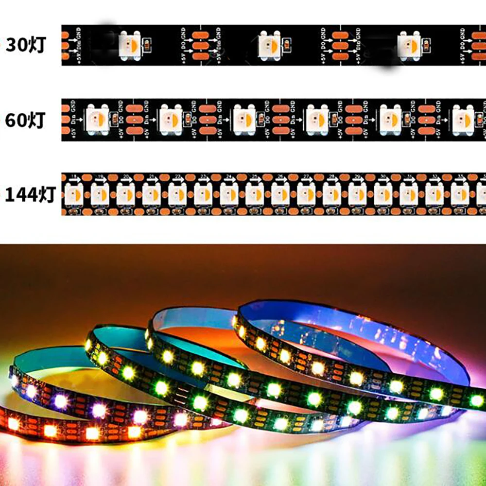 Imagem -03 - Rgbw Levou Tira de Luz em Ws2812b Semelhante 1m 4m 5m 30 60 144 Leds Endereçável Individual Ip30 65 67 5v Sk6812