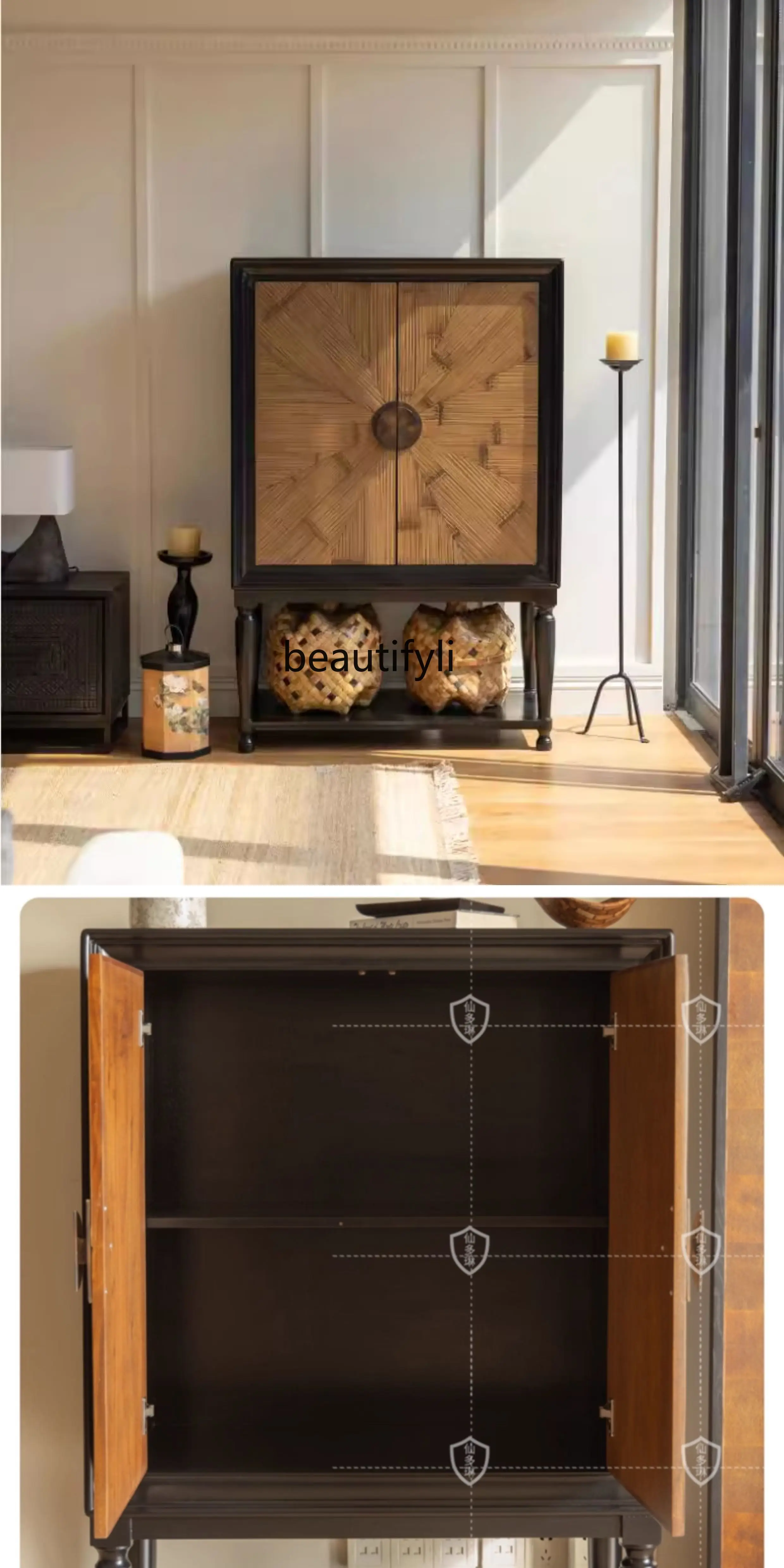 French retro dining side, medieval entrance cabinet, storage, decorative cabinet, Italian light luxury dining side cabinet