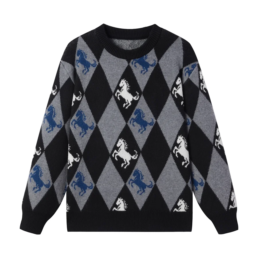 Premium Fabric O-Neck Men Sweater Pullovers Horse Print Knitwear Winter Quality Soft Comfortable Casual Trendy Sueters De Hombre