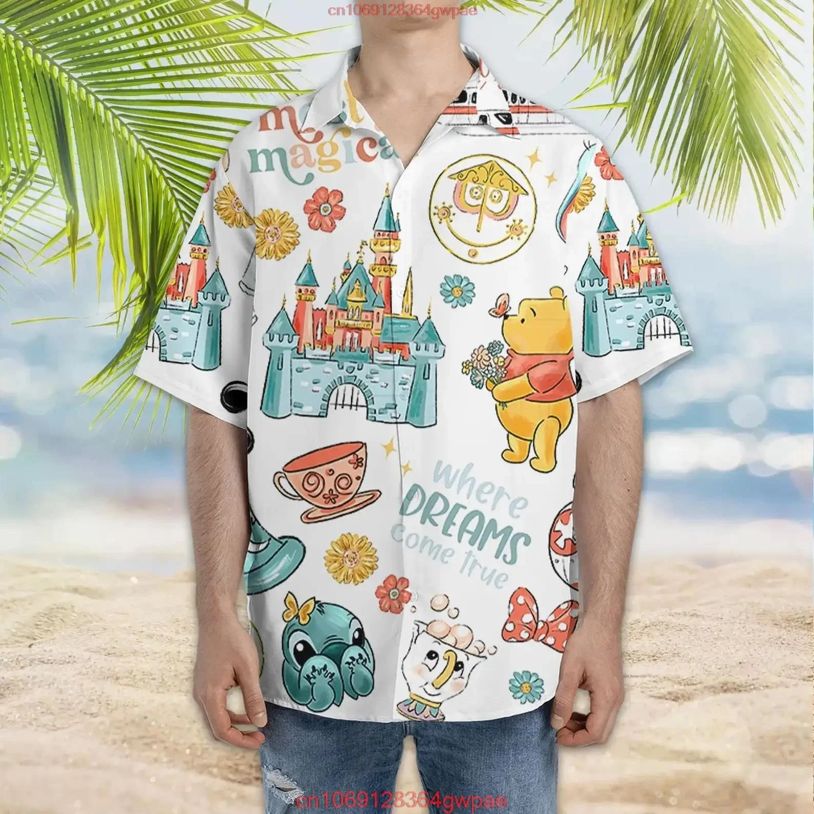 Camisa hawaiana del castillo de Disney, camisa hawaiana más mágica de Disney, camisa hawaiana de Winnie the Pooh, camisa Vintage con botones para hombre