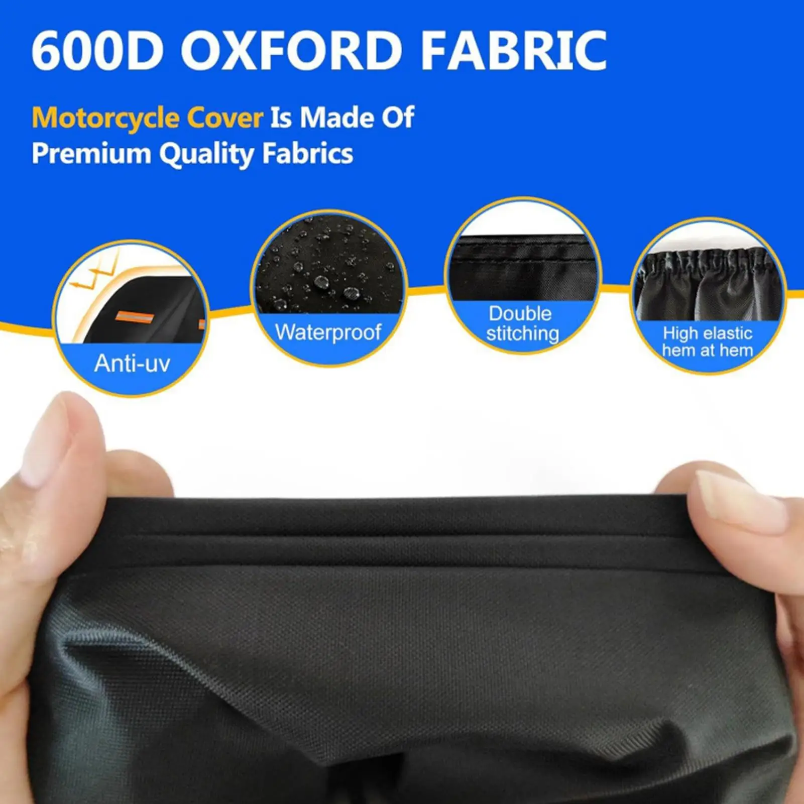 Motorcycle Cover With Windproof Buckle And 5 Reflective Strips PE Aluminum Film Heavy Duty Outdoor Rain Dust Protector