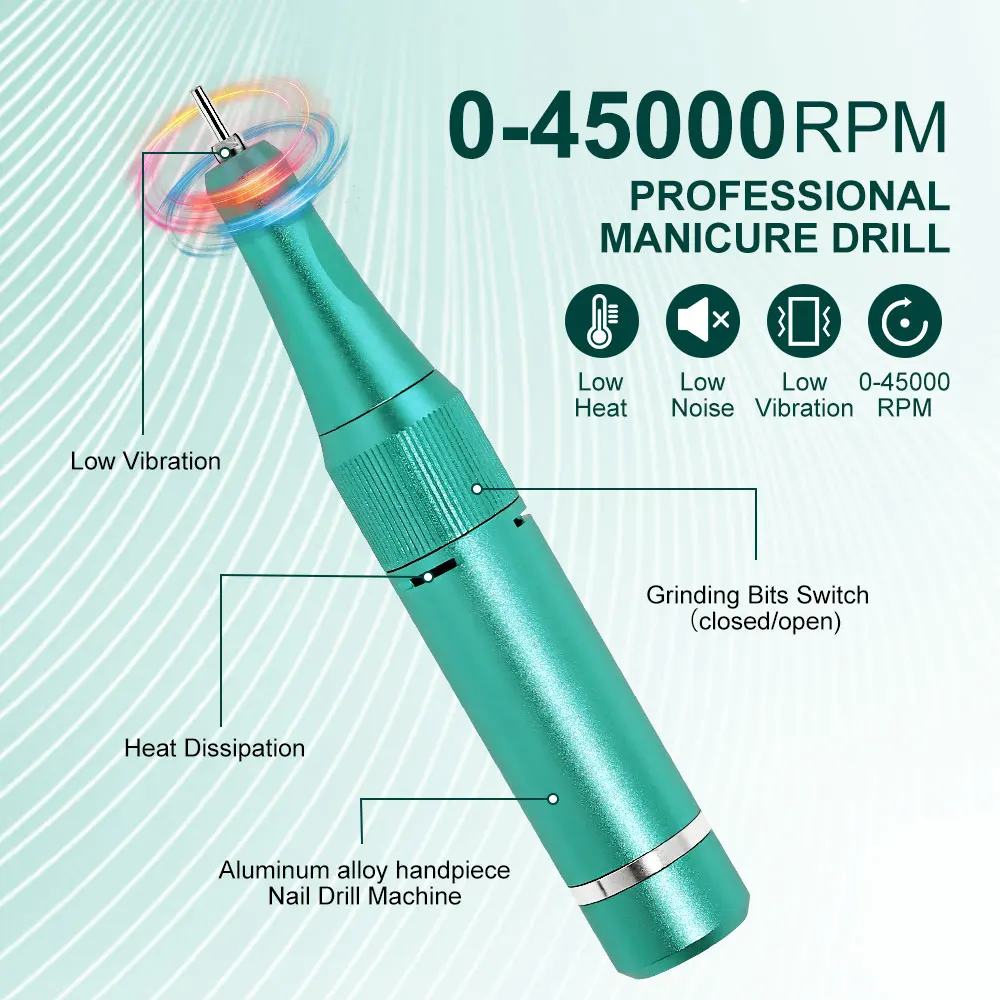 MOSKANY 45000Rpm Nail Drill Machine Electric Portable Rechargeable Nail File for Gel Nails Polishing for Home Manicure Tools Kit