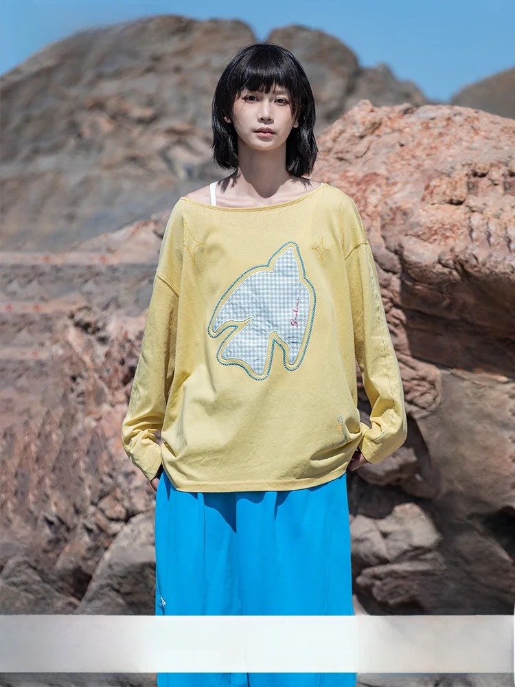 Top estilo kimono de manga larga con protección solar, diseño de bordado y patchwork de Huhu Early Girl Saoe, estilo japonés